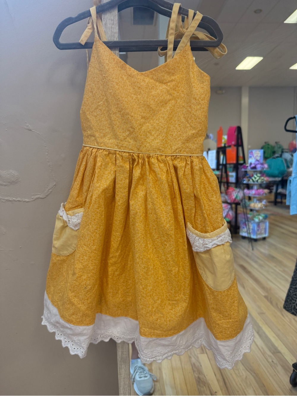 Well Dressed Wolf Yellow Floral Sundress with Cream Lace Trim